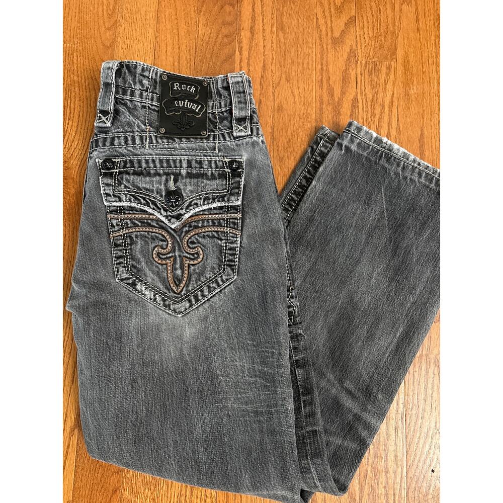 Rock Revival Men’s Anthony Gray‎ Straight Jeans 32x28 Distressed Pocket w/ Coin